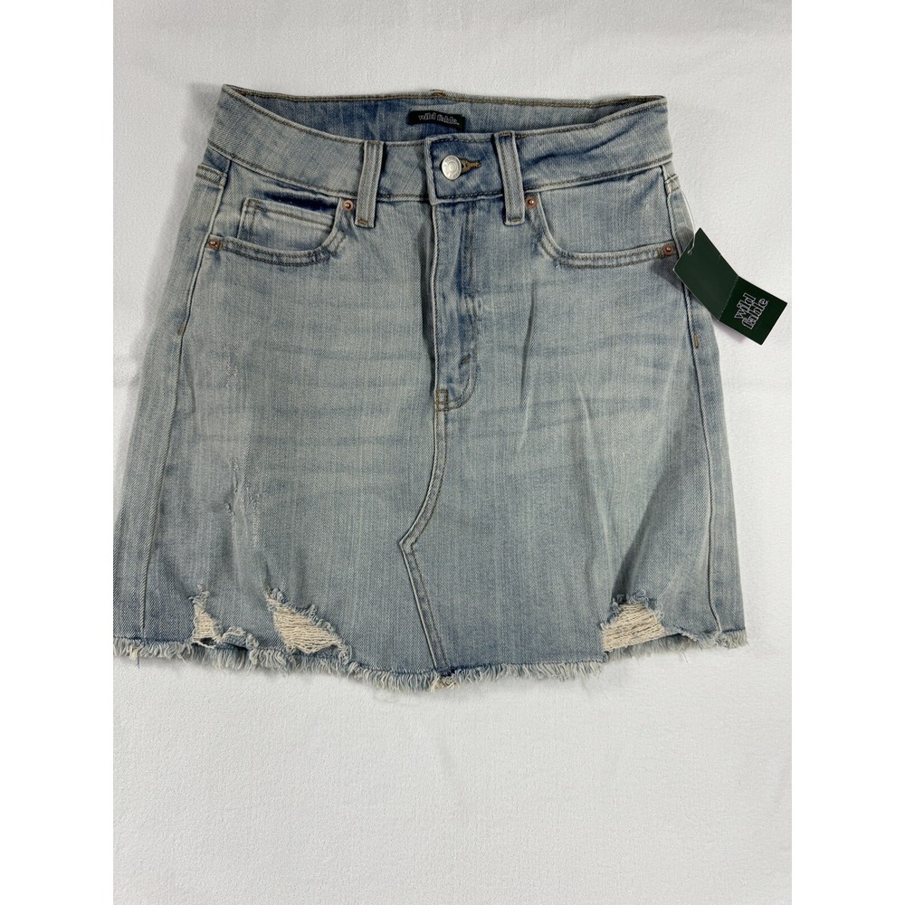 Women's Bodycon‎ Denim Mini Skirt High Waist Casual Washed Frayed Stretchy Sz 4
